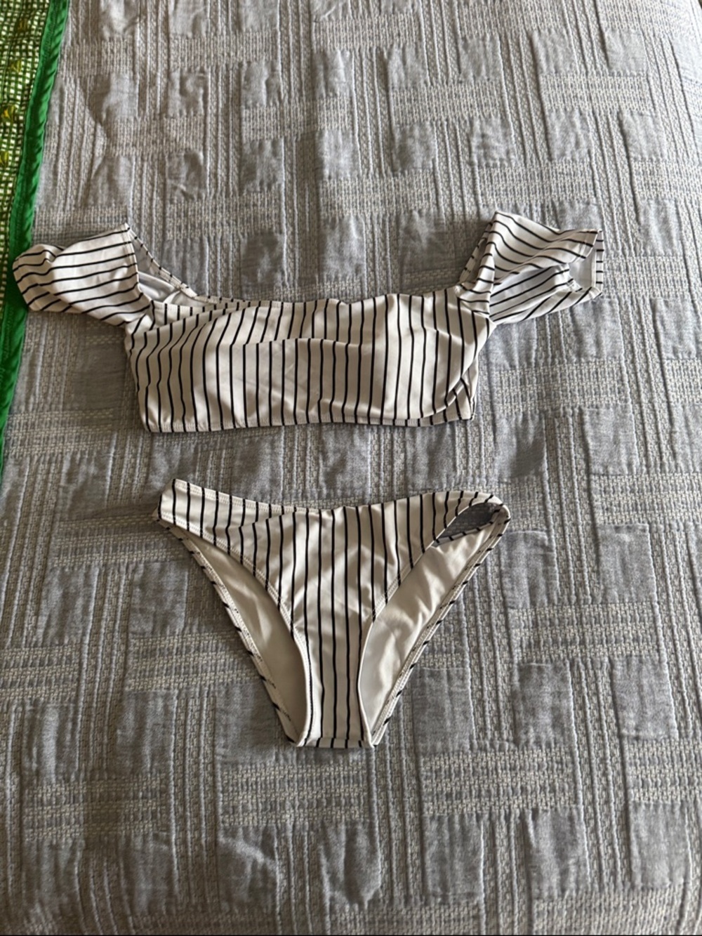 Abella Cream and Black Striped Off-Shoulder Bikini Set